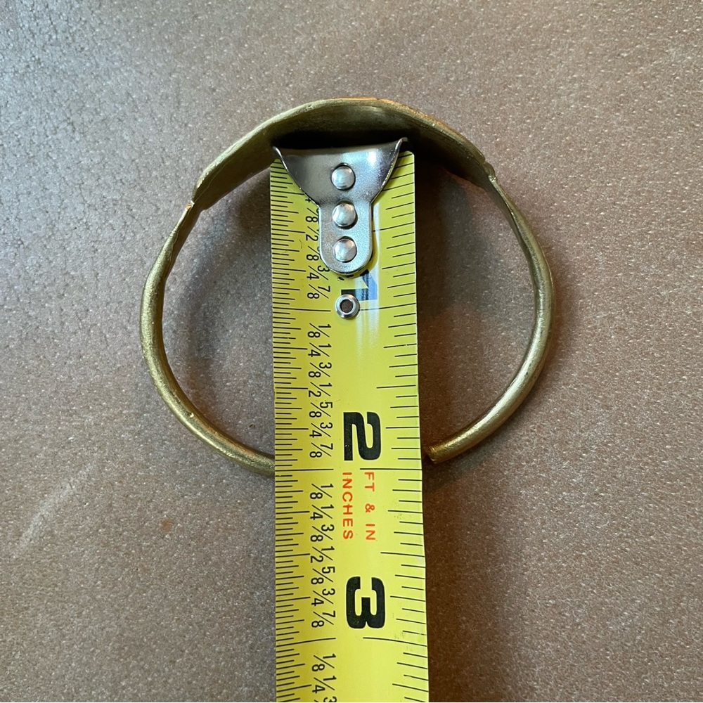 Geometric vintage brass cuff bracelet gold adjustable ID etch engraved signet - Picture 10 of 12